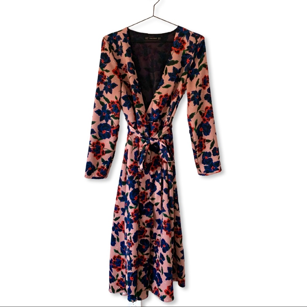 Zara Pink Floral Maxi Wrap Dress